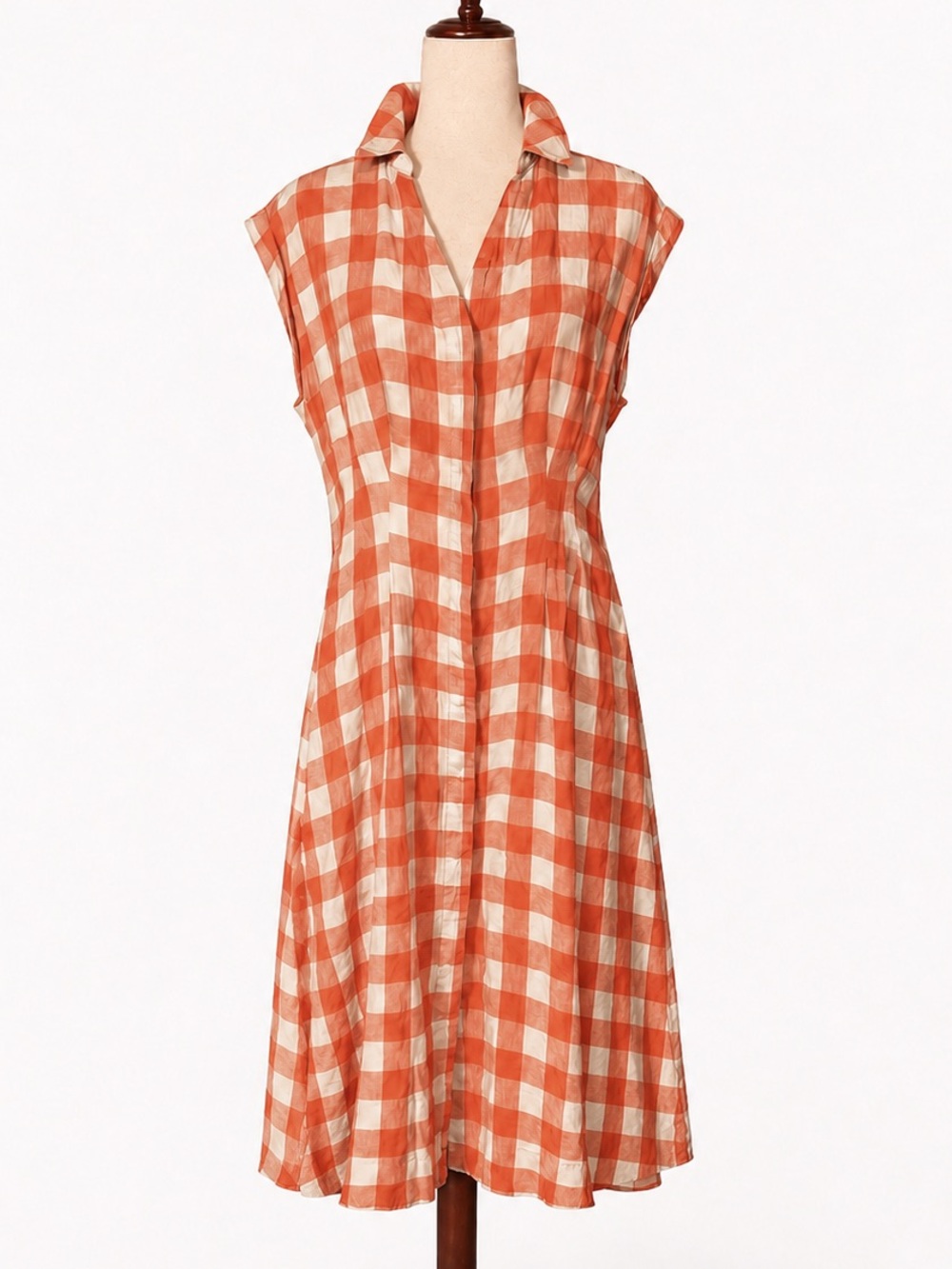 Boden checked orange and cream sleeveless midi dress, 10P - Picture 4 of 7